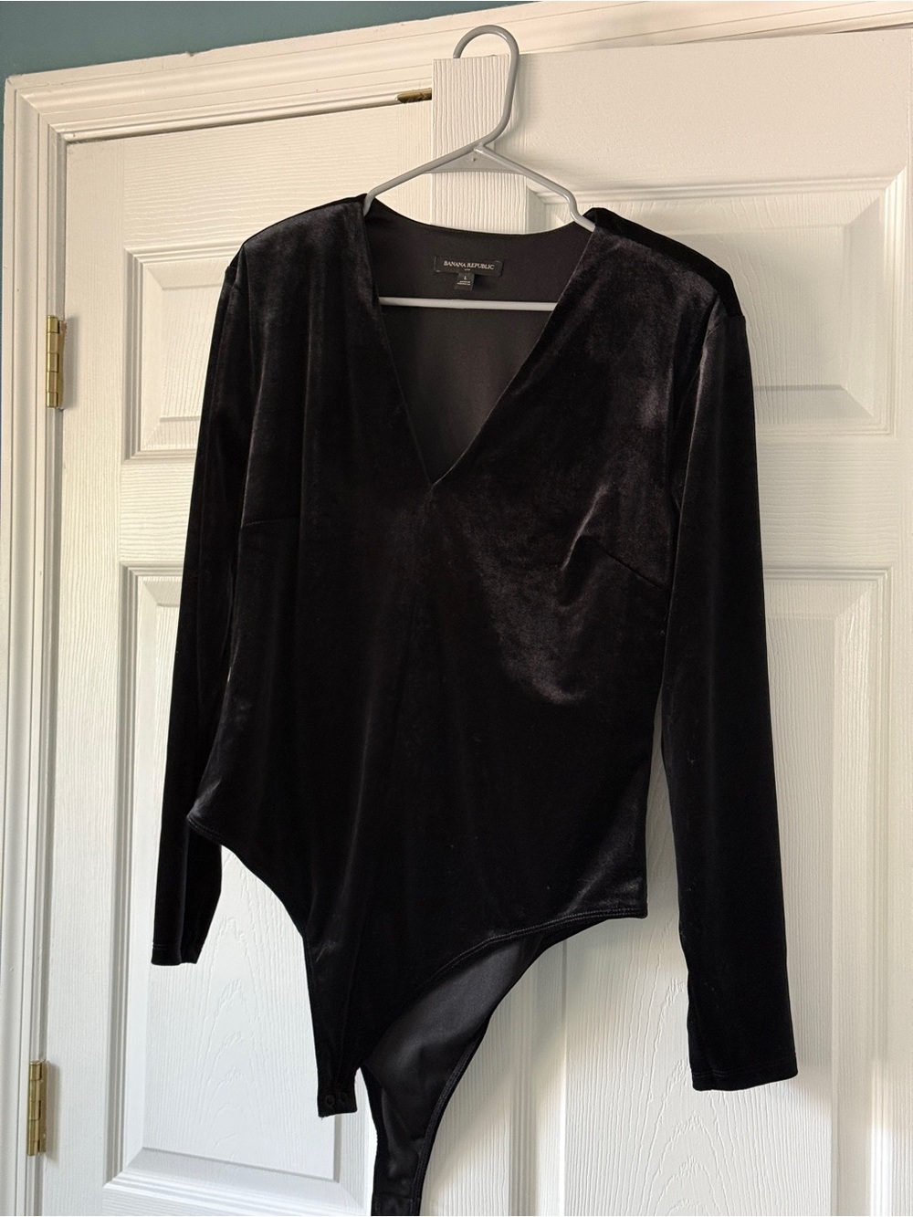 Banana Republic Black Velvet V-Neck Long Sleeve Bodysuit